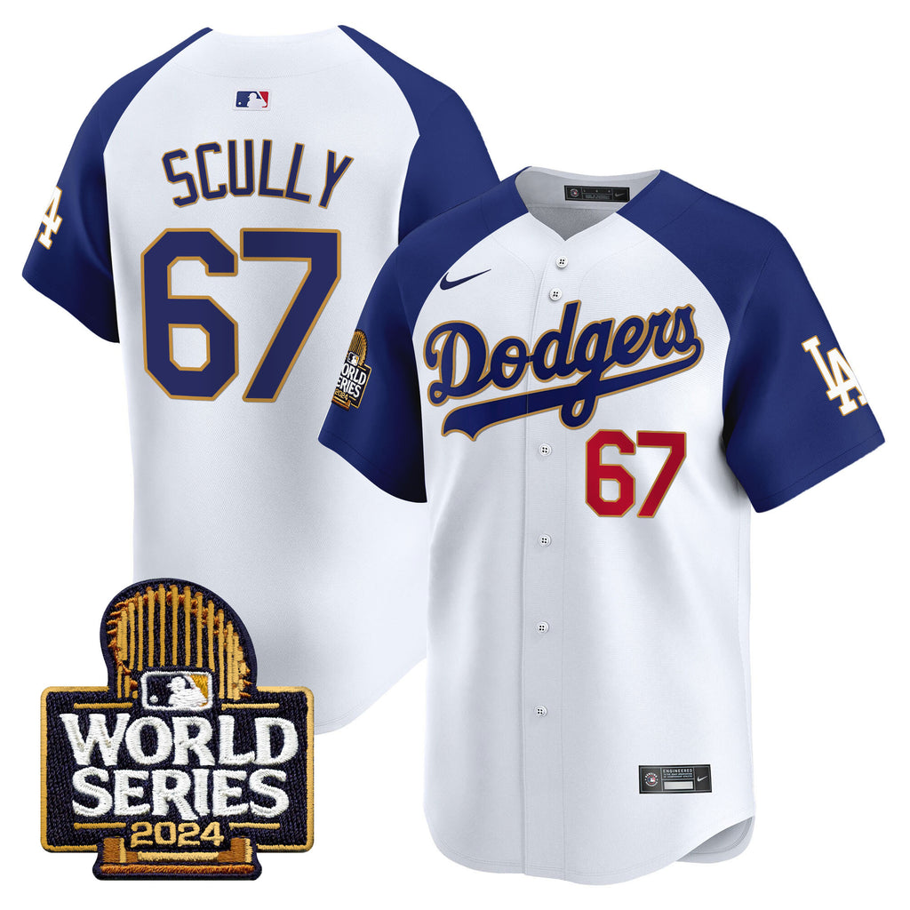 Men's Dodgers 2024 World Series Gold Trim Vapor Premier Limited Jersey - All Stitched